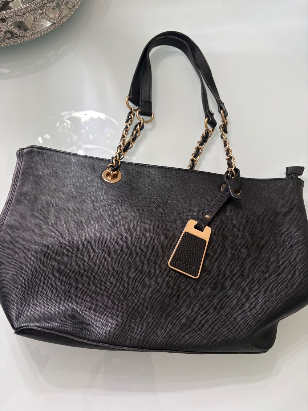 Aldo Black Tote with Gold Chain Handles - Picture 2 of 7